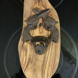 Rustic Crossed Revolver Wall-Mount Bottle Opener - Brown